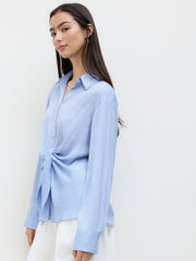 Collar Button Twist Knotted Shirt
