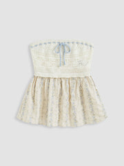 Knit Floral Hollow Out Bowknot Crochet Ruffle Bandeau Top
