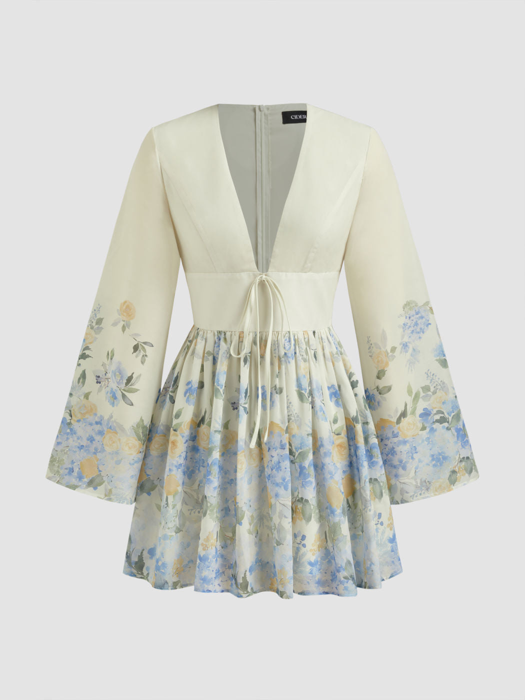 V-neck Floral Knotted Ruffle Mini Dress