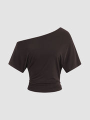 CDR Asymmetrical Neck Ruched Top & Mid Rise Micro Shorts Set