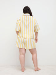 Cotton Collar Stripe Oversized Shirt & Mid Rise Drawstring Shorts Curve & Plus