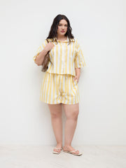 Cotton Collar Stripe Oversized Shirt & Mid Rise Drawstring Shorts Curve & Plus