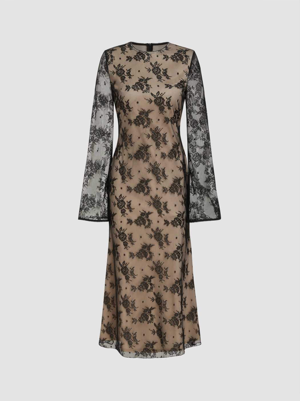 Lace Round Neckline Floral Maxi Dress
