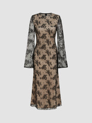 Lace Round Neckline Floral Maxi Dress