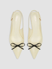 TWO-TONE BOW POINTED-TOE SLINGBACK FAUX LEATHER KITTEN HEELS
