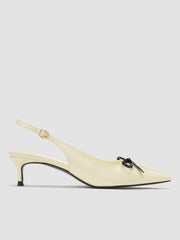 TWO-TONE BOW POINTED-TOE SLINGBACK FAUX LEATHER KITTEN HEELS