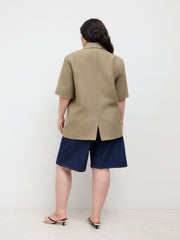 Linen-blend Collar Oversized Mid-length Blazer Curve & Plus
