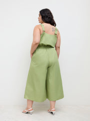 Cotton Square Neck Elastic Waist Wide Leg Jumpsuit Curve & Plus