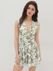 V-neck Floral Ruched Romper
