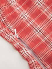Chiffon Cowl Neck Tartan Knotted Ruched Top