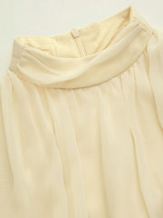 Chiffon Stand Collar Ruched Layered Asymmetrical Hem Maxi Dress