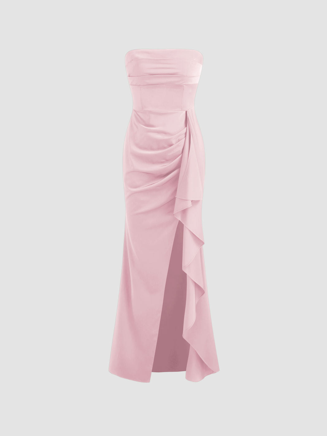 Woven Strapless Solid Ruched Maxi Dress