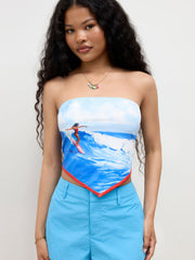 Surfing Girl Asymmetrical Hem Shirred Bandeau Top