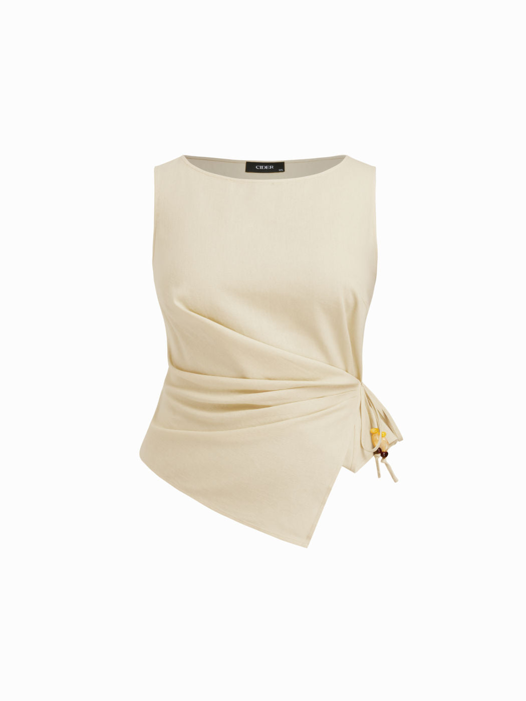 Linen-blend Beaded Knotted Ruched Tank Top Curve & Plus