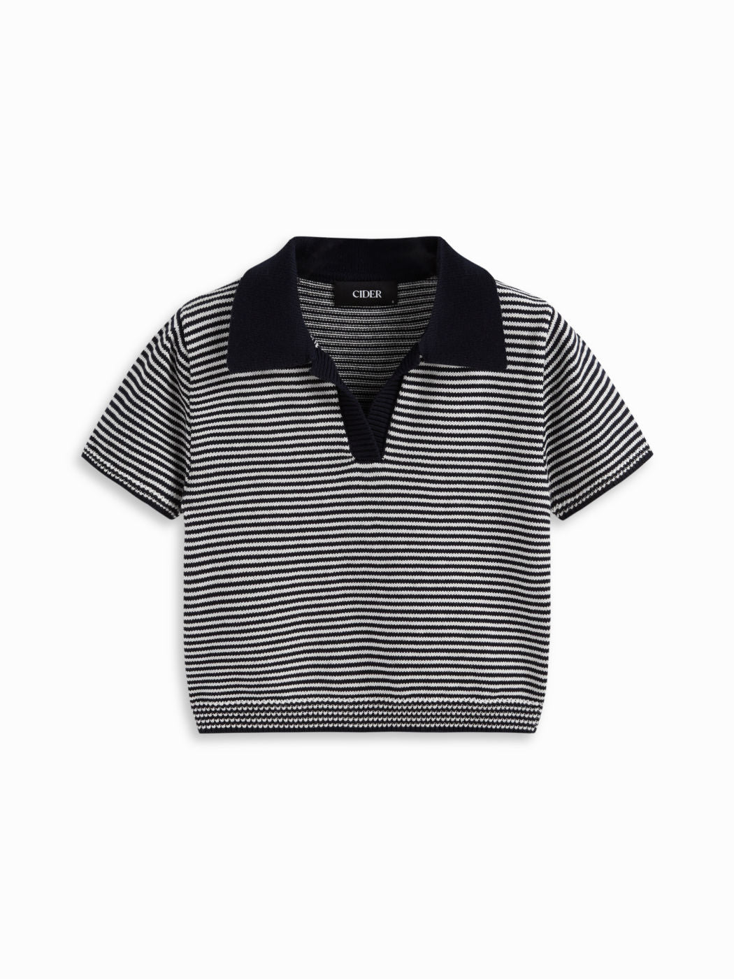 Knit Polo Neck Striped Crop Top
