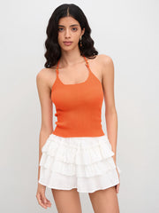 Knit Halter Neckline O-ring Knotted Cami Top