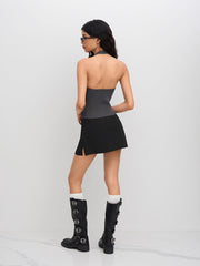 Knit Halter Neck Belted Tank Top