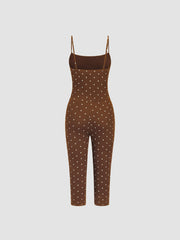 Cotton-blend Polka Dot Capri Jumpsuit