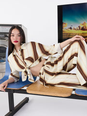 Linen-blend Collar Stripe Oversized Shirt