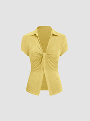 V-neck Twist Split Short Sleeve Top