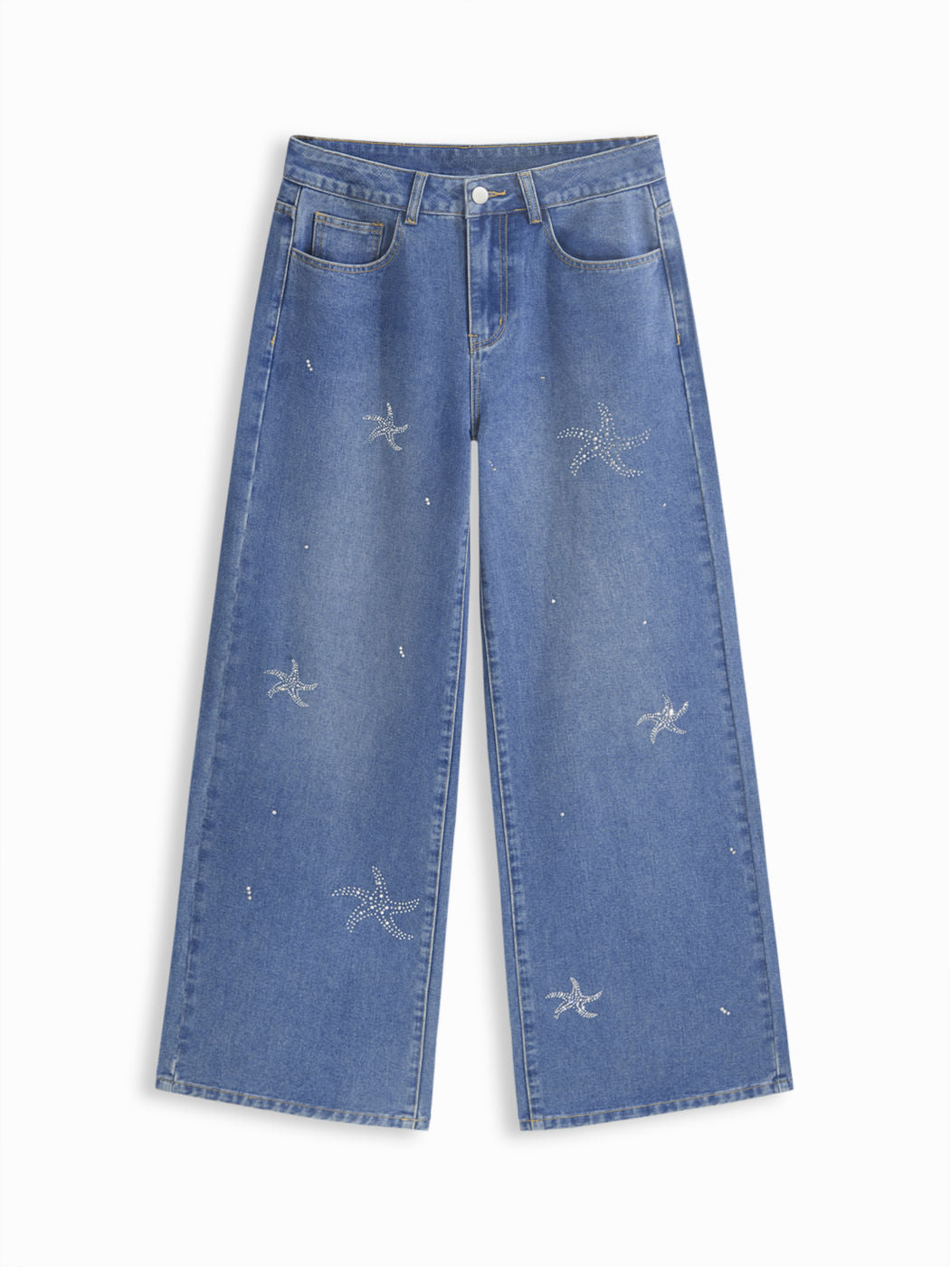 Cider Denim Mid Rise Starfish Rhinestone Baggy Jeans