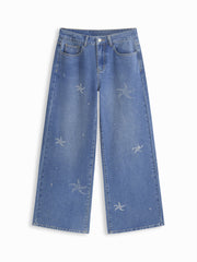 Cider Denim Mid Rise Starfish Rhinestone Baggy Jeans