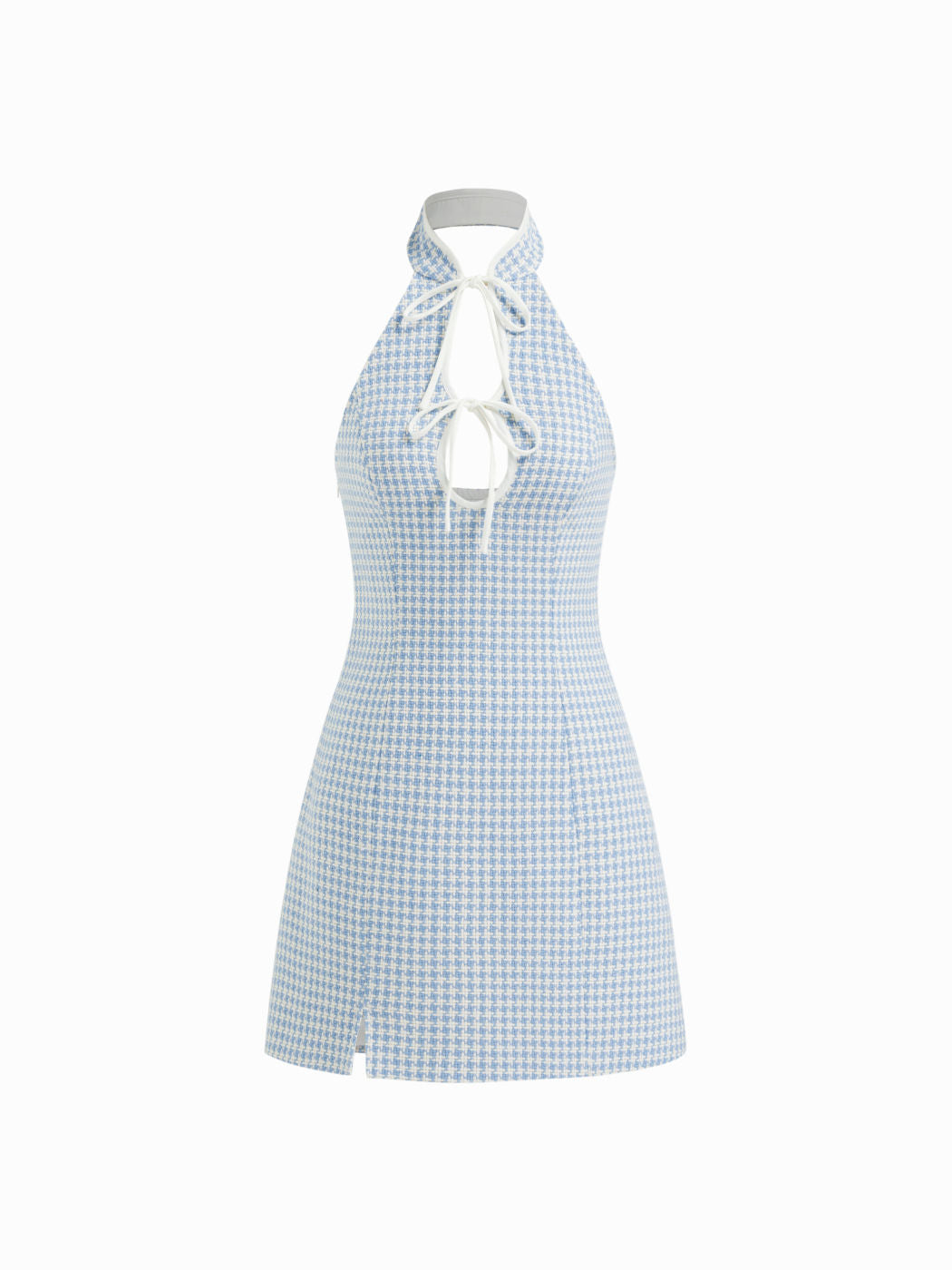 Tweed Mandarin Collar Cut Out Knotted Mini Dress