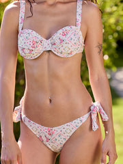Sweetheart Floral Ruched Knotted Underwire Cheeky Bikini Set