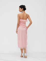 Squin Ruffle Split Bandeau Maxi Dress