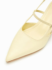 POINTED TOE BUCKLE DECOR SLINGBACK KITTEN HEELS