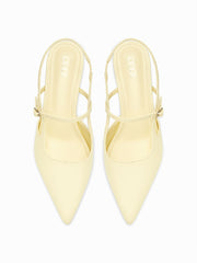 POINTED TOE BUCKLE DECOR SLINGBACK KITTEN HEELS