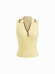 Knit Collar Contrasting Binding Tank Top