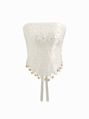 Sequin Lace Up Tassel Bandeau Top