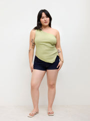 Asymmetrical Ruched Split Tank Top Curve & Plus