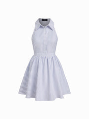 Stripe Collar Halter Neckline Mini Dress