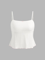 Square Neck Bowknot Contrasting Binding Cami Top & Low Rise Lettuce Trim Shorts Loungewear Set