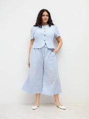 Ramie-blend Button Short Sleeve Blouse Curve & Plus