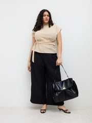 Stand Collar Belted Ruched Top Curve & Plus
