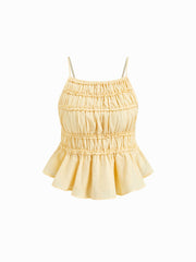 Cotton-blend Square Neck Shirred Top & Low Rise Ruffle Hem Mini Skirt Set