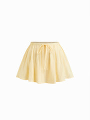 Cotton-blend Square Neck Shirred Top & Low Rise Ruffle Hem Mini Skirt Set