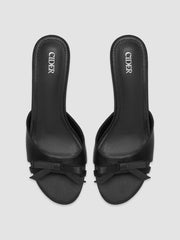 TWO-TONE BOWKNOT SATIN MID HEEL SANDALS
