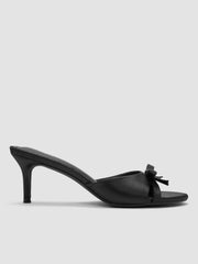 TWO-TONE BOWKNOT SATIN MID HEEL SANDALS