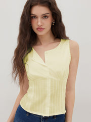 Cotton-blend Button Up Lace Trim Tank Top