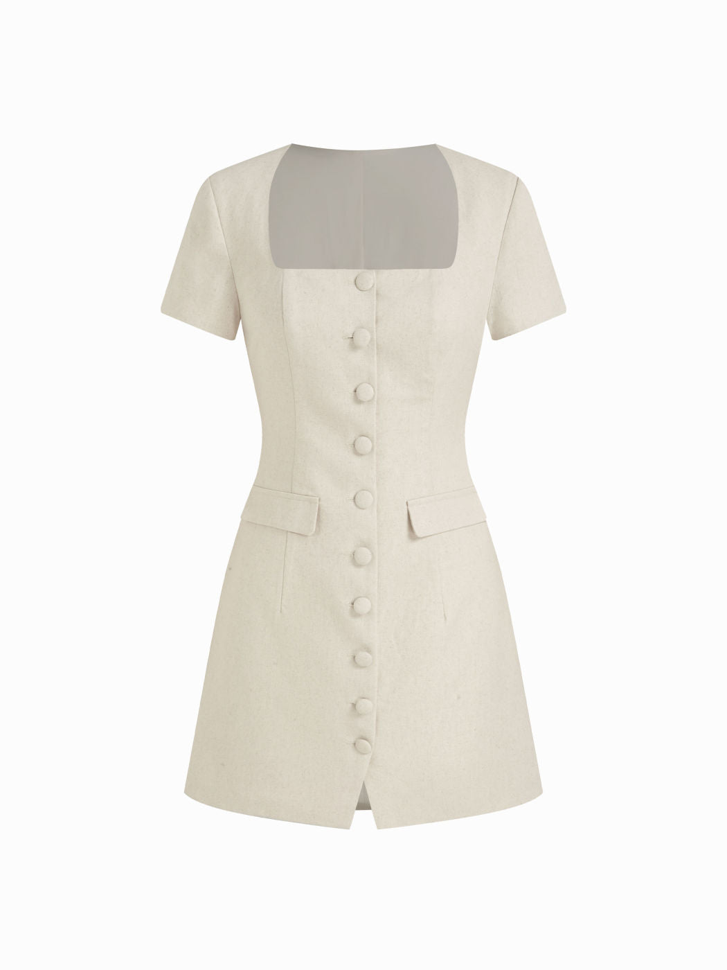 Linen-blend Square Neck Short Sleeve Mini Dress