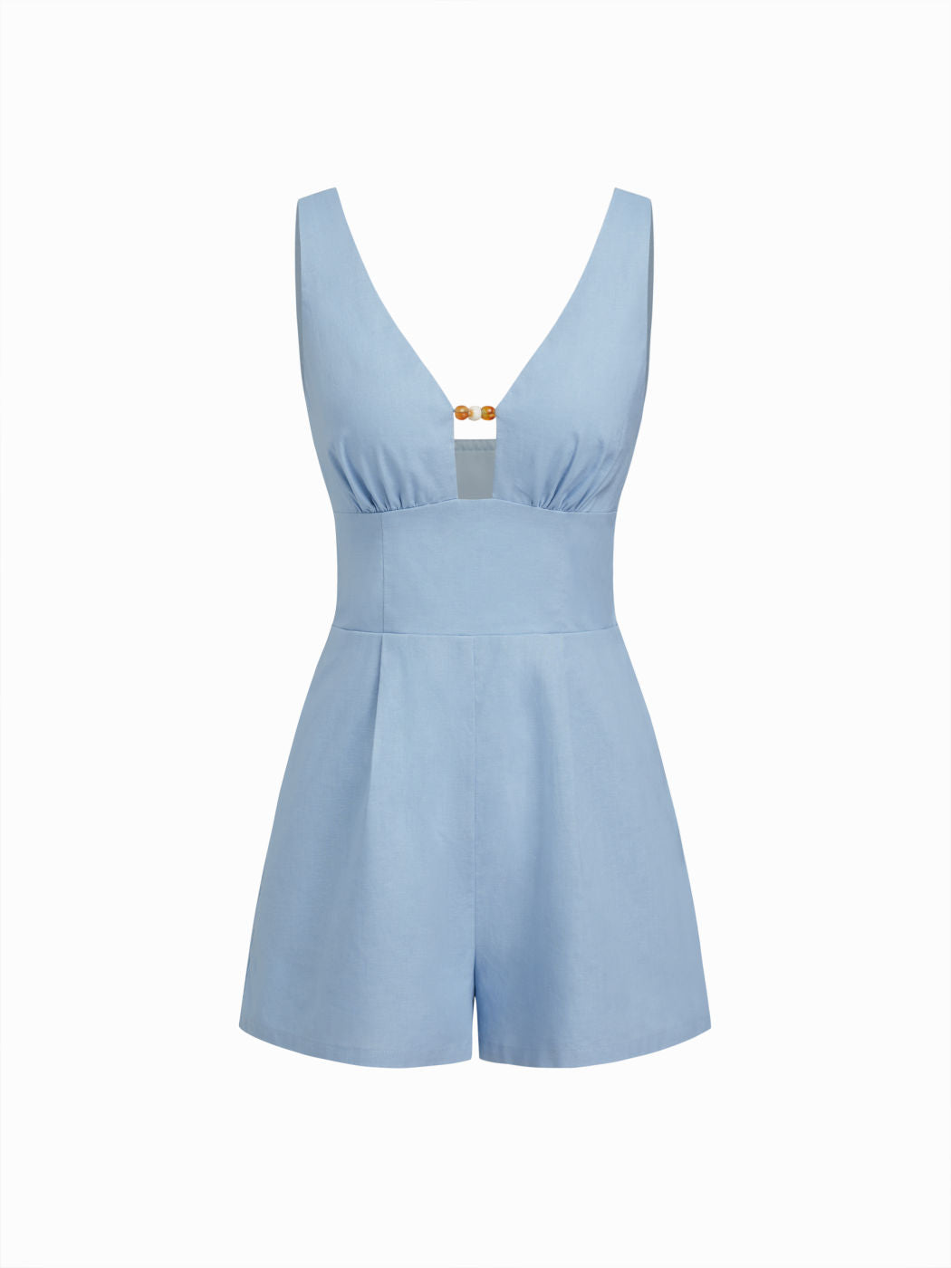 Cotton-blend V-neck Beaded Romper
