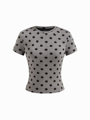 Round Neckline Polka Dot Short Sleeve Tee