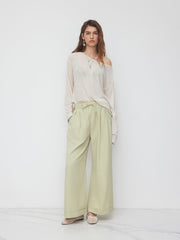 Mid Rise Stripes Drawstring Roll Hem Straight Leg Trousers