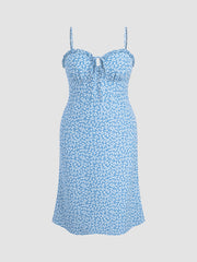 Sweetheart Ditsy Floral Lettuce Trim Knotted Midi Dress Curve & Plus