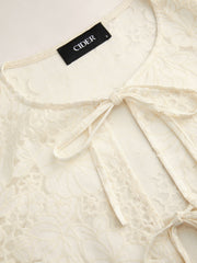 Round Neck Floral Tie Front Bow Blouse