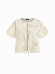 Round Neck Floral Tie Front Bow Blouse